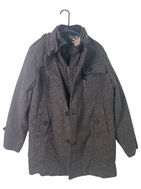 Men's Gray Herringbone Pea Coat - Smart Layered Winter Jacket